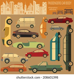 Passenger car, transportation infographics.  Vector illustration