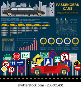 Passenger car, transportation infographics.  Vector illustration