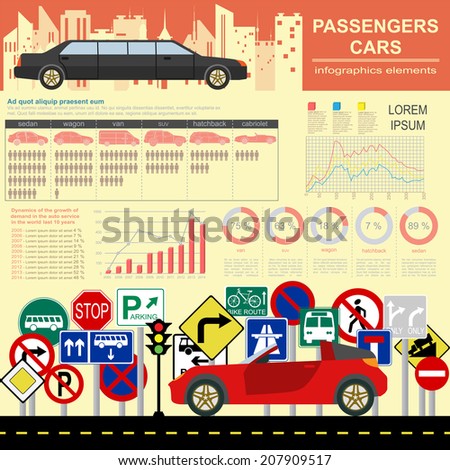 Passenger car, transportation infographics.  Vector illustration
