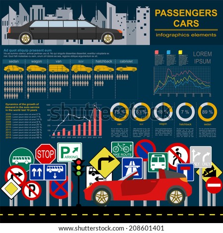 Passenger car, transportation infographics.  Vector illustration