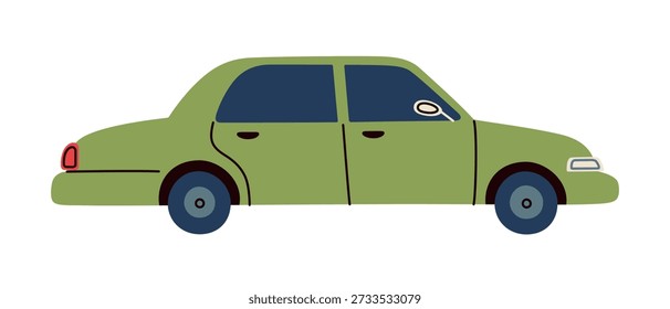 Passenger car vector illustration in flat cartoon style with simple friendly shapes. Cute automobile icon for transportation theme, city life, child friendly design