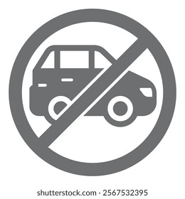 Passenger car vehicle ban solid icon, prohibited elements concept. Vector graphics. Automobile transport forbidden sign on white background, glyph style icon for mobile or web design