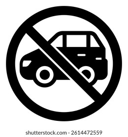 Passenger car vehicle ban solid icon, prohibited elements concept. Vector graphics. Automobile transport forbidden sign on white background, glyph style mobile or design