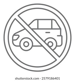 Passenger car vehicle ban thin line icon, prohibited elements concept. Vector graphics. Automobile transport forbidden sign on white background, outline style icon for mobile or web design