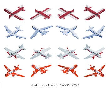 selección isométrica de aviones de pasajeros y de carga. ilustración vectorial