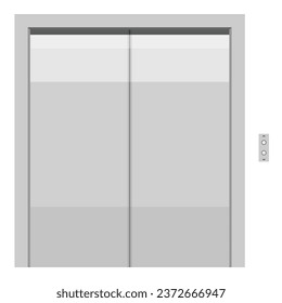 Passenger  or cargo elevator, lift with closed metallic cabin door in office floor interior. Vector illustration.