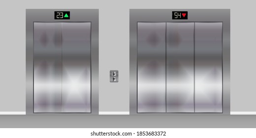 Passenger and cargo freight elevators with closed doors. Realistic vector illustration.