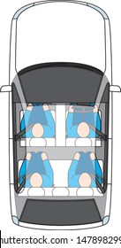 Passenger cars and passengers. Top view. Vector material.
