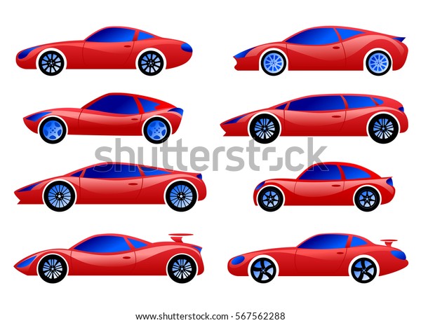 Passenger cars,\
racing, sports, red. Vector\
set.