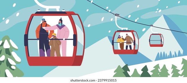 Passenger Characters Enjoy Breathtaking Views From A Cable Car Suspended High Above, Capturing The Thrill And Wonder