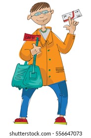 a passenger is checking and boarding for flight - cartoon - character.