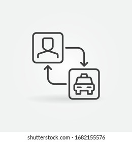 Passagier oder Kunde mit Taxi-Vektorillustration-Konzeptsymbol oder Symbol in dünner Linie