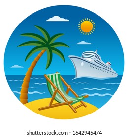 passenger cruise liner near the tropical beach in the ocean