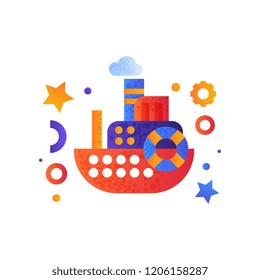 Passenger cruise ship, sea travel, retro toy water transport vector Illustration on a white background