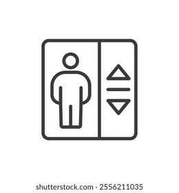 Passenger elevator, icon in line design. Passenger, elevator, lift, transportation, vertical, cabin, floor on white background vector. Passenger elevator editable stroke icon