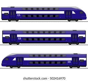 Passenger express train. Railway carriage. double decker