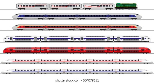Passenger express train. Railway carriage. set