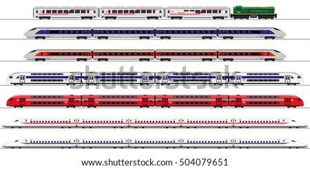 Passenger express train. Railway carriage. set