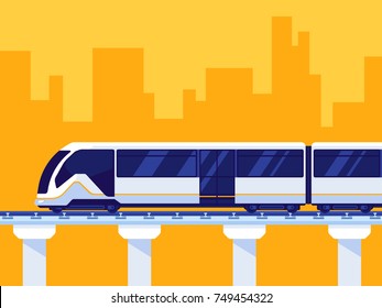 Passenger Express Train. Subway Transport Underground Train. Metro Train Vector Illustration