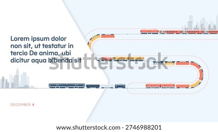Passenger and freight traffic by rail. A cover template for a business presentation or report