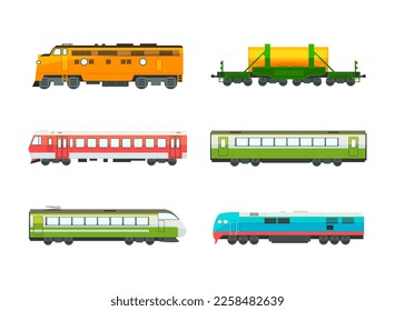 Passenger and Freight Train with Wagon Vector Set