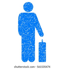 Passenger grainy textured icon for overlay watermark stamps. Flat symbol with unclean texture. Dotted vector blue ink rubber seal stamp with grunge design on a white background.