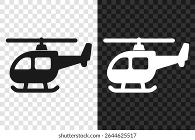 Passenger helicopter icon silhouette. Vector logo of a copter. Illustration side view isolated on transparent background.