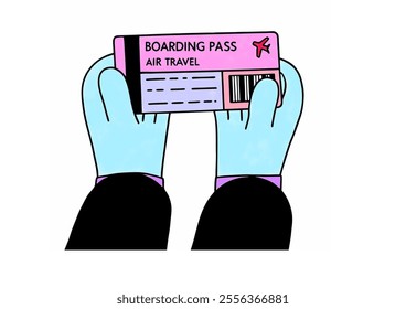 A passenger holding a boarding pass illustration drawing.