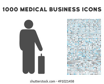 Passenger icon with 1000 medical commerce gray and blue vector pictograms. Design style is flat bicolor symbols, white background.