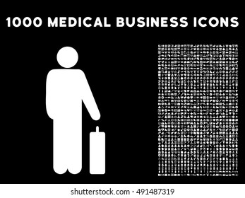 Passenger icon with 1000 medical commerce white vector design elements. Clipart style is flat symbols, black background.