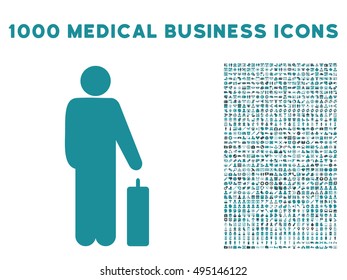 Passenger icon with 1000 medical commerce soft blue vector pictographs. Design style is flat bicolor symbols, white background.