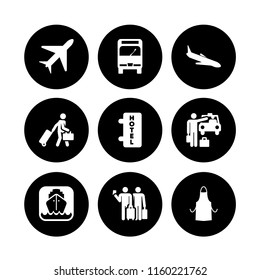 passenger icon. 9 passenger set with cruise, airplane, taxi and bus vector icons for web and mobile app