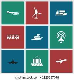 Passenger icon. collection of 9 passenger filled icons such as airport bus, helicopter, plane, ship. editable passenger icons for web and mobile.