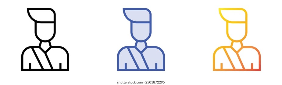 Fahrgastsymbol. Lineares, blaues Füllungs- und Farbverlauf-Design einzeln auf weißem Hintergrund