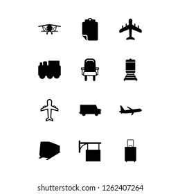 passenger icon set about suitcase, air plane, plane and bus vector set