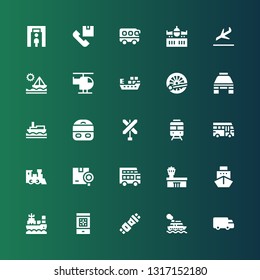 Passenger Icon Set. Collection Of 25 Filled Passenger Icons Included Shipping, Cruise, Seat Belt, Boarding Pass, Boat, Ship, Airport, Double Decker Bus, Train, School Bus, Railroad