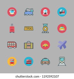 passenger icon set. vector set about train, bus, suitcase and taxi icons set.