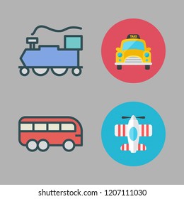 passenger icon set. vector set about bus, taxi, airplane and train icons set.