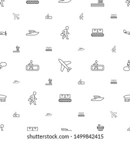 passenger icons pattern seamless white background. Included editable line man with case, plane, airport, ship, escalator, luggage scan icons. passenger icons for web and mobile.