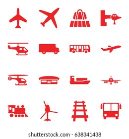 Passenger icons set. set of 16 passenger filled icons such as plane, luggage belt, airport bus, jetway, airport, locomotive, railway, helicopter, bus