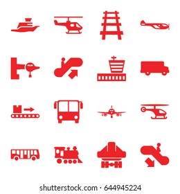 Passenger icons set. set of 16 passenger filled icons such as airport bus, escalator up, escalator down, jetway, plane, helicopter, airport, locomotive, railway