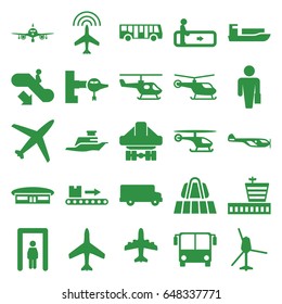 Passenger icons set. set of 25 passenger filled icons such as plane, luggage belt, airport bus, metal gate detector, escalator, escalator down, jetway, helicopter, airport