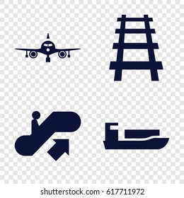 Passenger icons set. set of 4 passenger filled icons such as escalator up, plane, railway