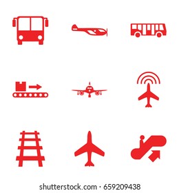 Passenger icons set. set of 9 passenger filled icons such as plane, airport bus, escalator up, helicopter, railway