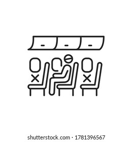 Passenger inside plane black line icon. Safe travel. Pictogram for web, mobile app, promo. UI UX design element