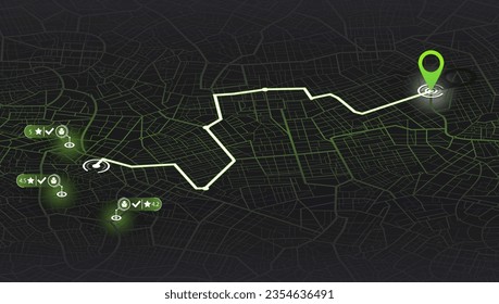 Passenger location sharing for driver. City top view. Abstract background. Vector, illustration isolated. Gps map navigation to house. View from above. Detailed view of city. Decorative graphic map