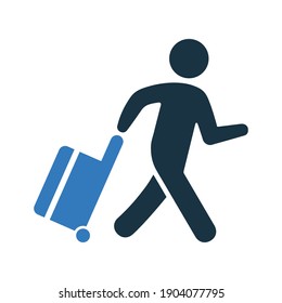 passenger with Luggage bag. travel icon.  Glyph vector isolated on a white background.