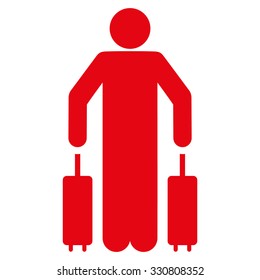 Passenger Luggage vector icon. Style is flat red symbol, rounded angles, white background.