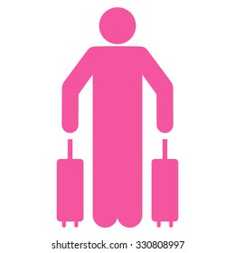 Passenger Luggage vector icon. Style is flat pink symbol, rounded angles, white background.