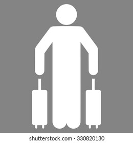 Passenger Luggage vector icon. Style is flat white symbol, rounded angles, gray background.